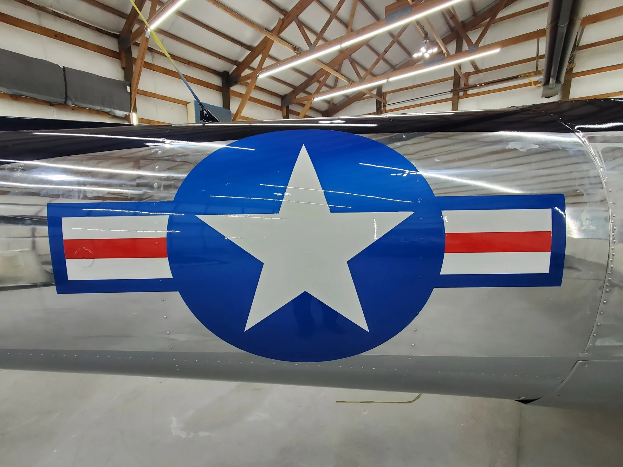 Crisp aircraft insignia and polished aluminum detail